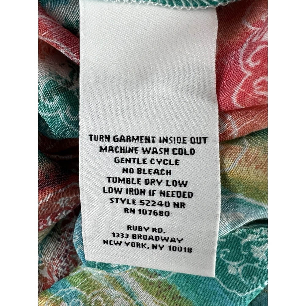 NEW Ruby Rd Woman 1X Rainbow Stripe Paisley Button Front Roll Tab Sleeve Shirt - Picture 7 of 10